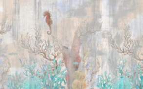 Watercolor,Nautical,Seamless,Border.,Hand,Painted,Underwater,Repeating,Ornate,With